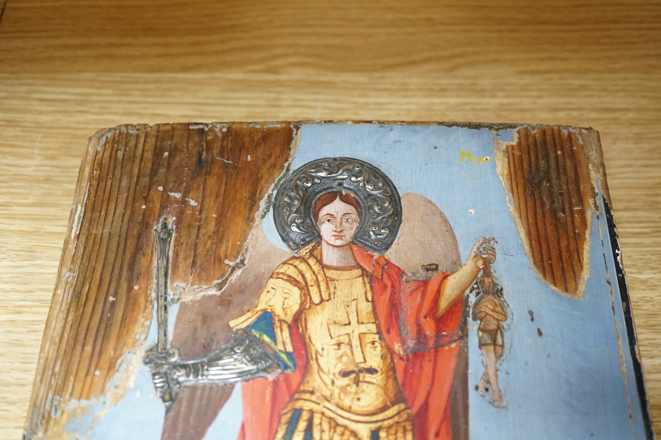 Two polychrome icons, largest 30cms high